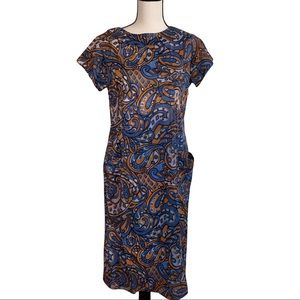 Vintage- 60s/70s Westover Walker - Blue & Rust Paisley Sheath Dress - NOS / NWT